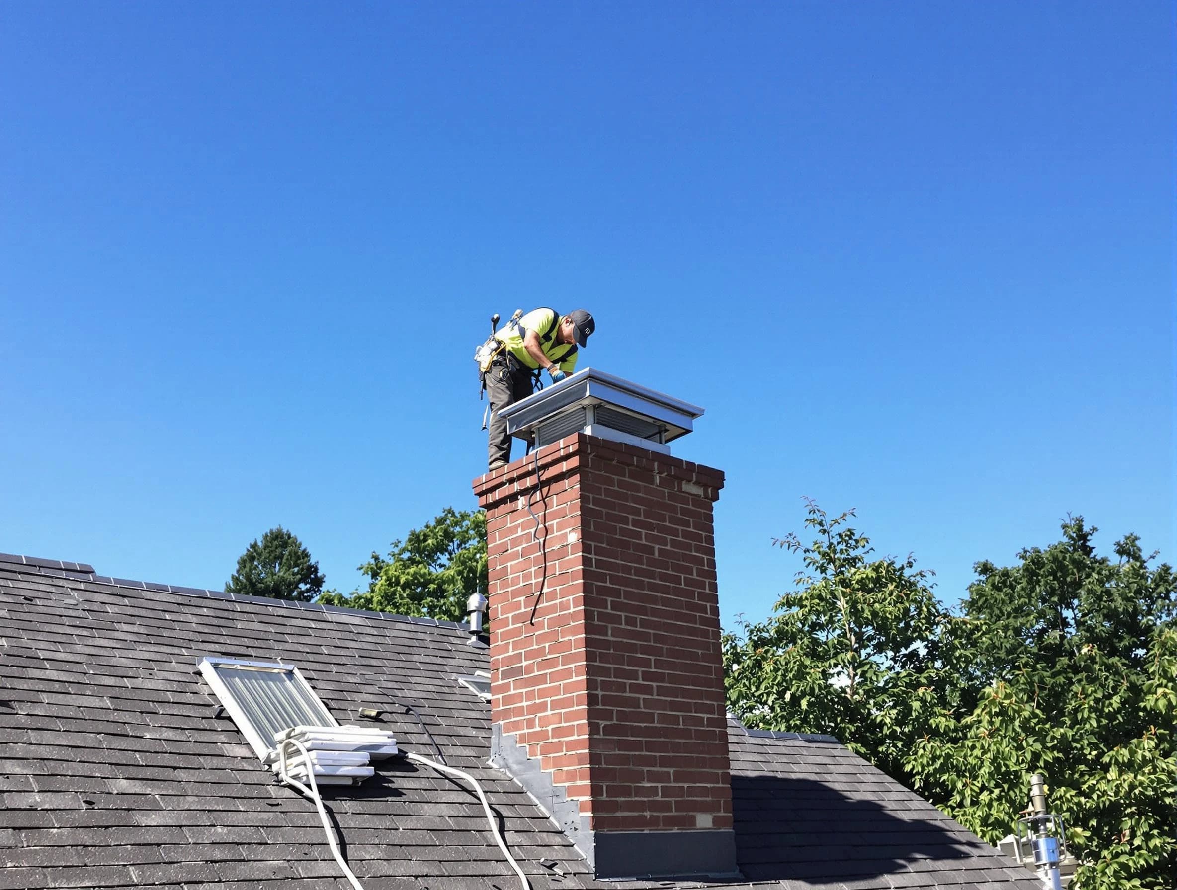 Morgan Chimney Sweep technician measuring a chimney cap in Morgan, UT