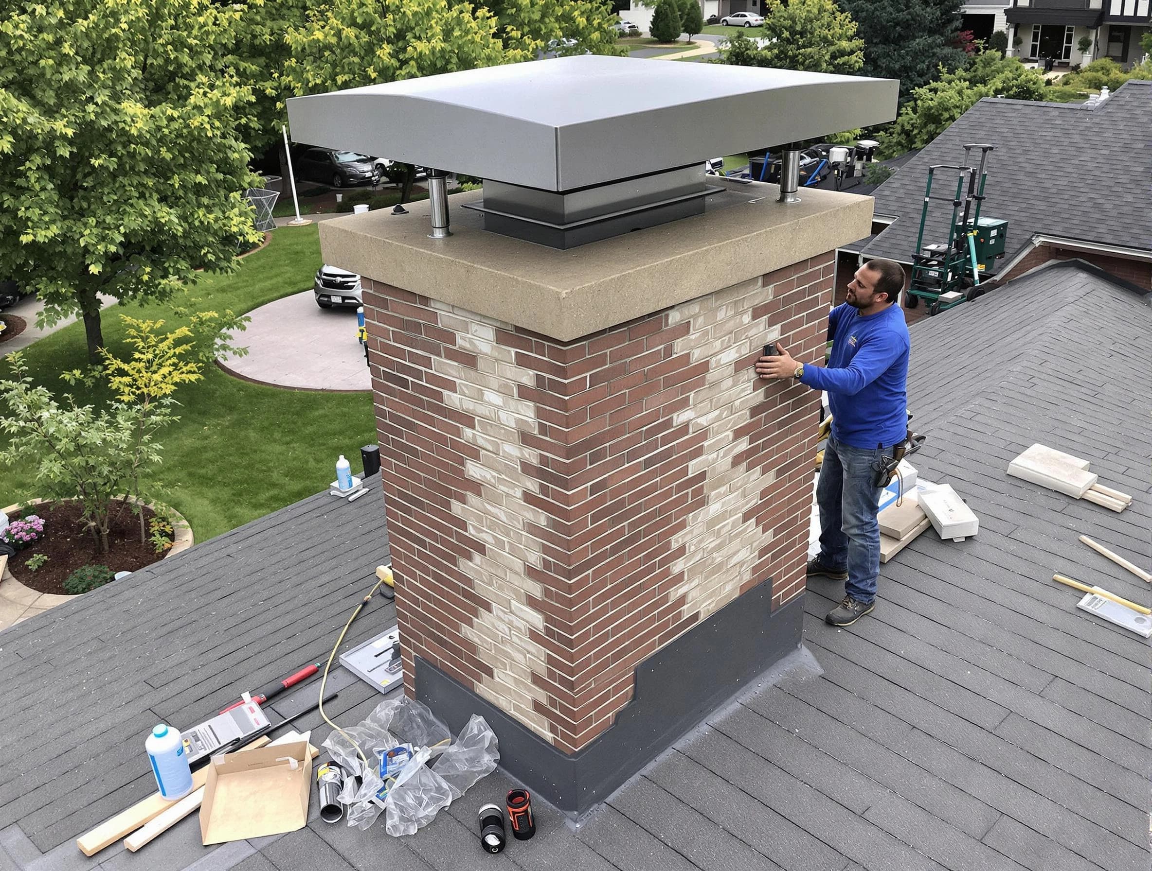 Morgan Chimney Sweep team working on a custom chimney remodel in Morgan, UT