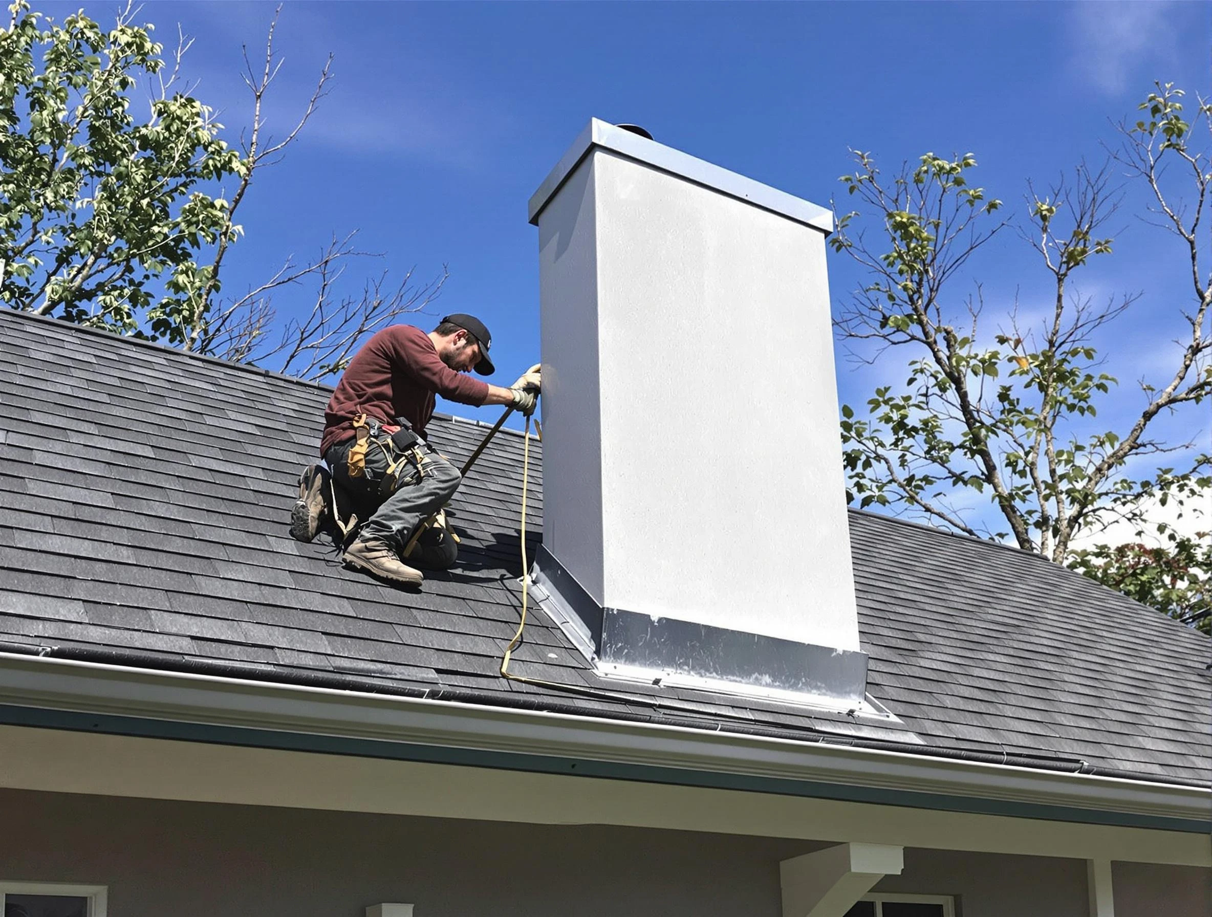 Morgan Chimney Sweep team member finishing chimney construction in Morgan, UT